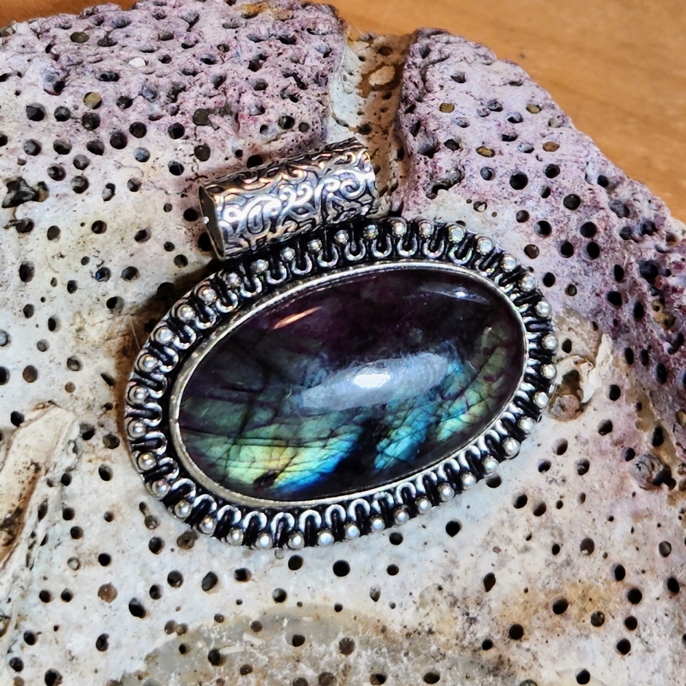 Huge, Beautiful, Oval, Natural Labradorite Cabochon Pendant